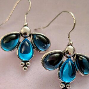 Blue Green Teardrop Glass "Bee" or "Dragonfly" Them Drop Earrings